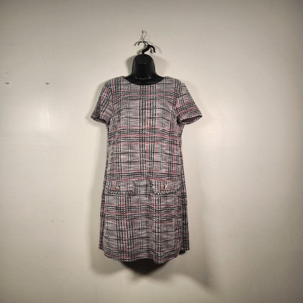 PRIMARK Mini Dress‎ Womens 10 Black White Tweed Tartan Plaid Office Career 70s
